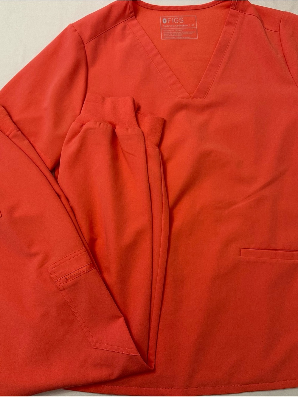Figs Coral-Red V-Neck Scrub Set